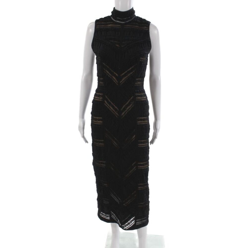 Cinq A Sept Womens Bodycon Dress Black High Neck Maxi Size 4